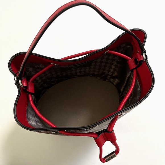 NWT Karl Lagerfeld Paris Bucket Bag Stars Print Brown Red Drawstring Crossbody - Picture 8 of 10